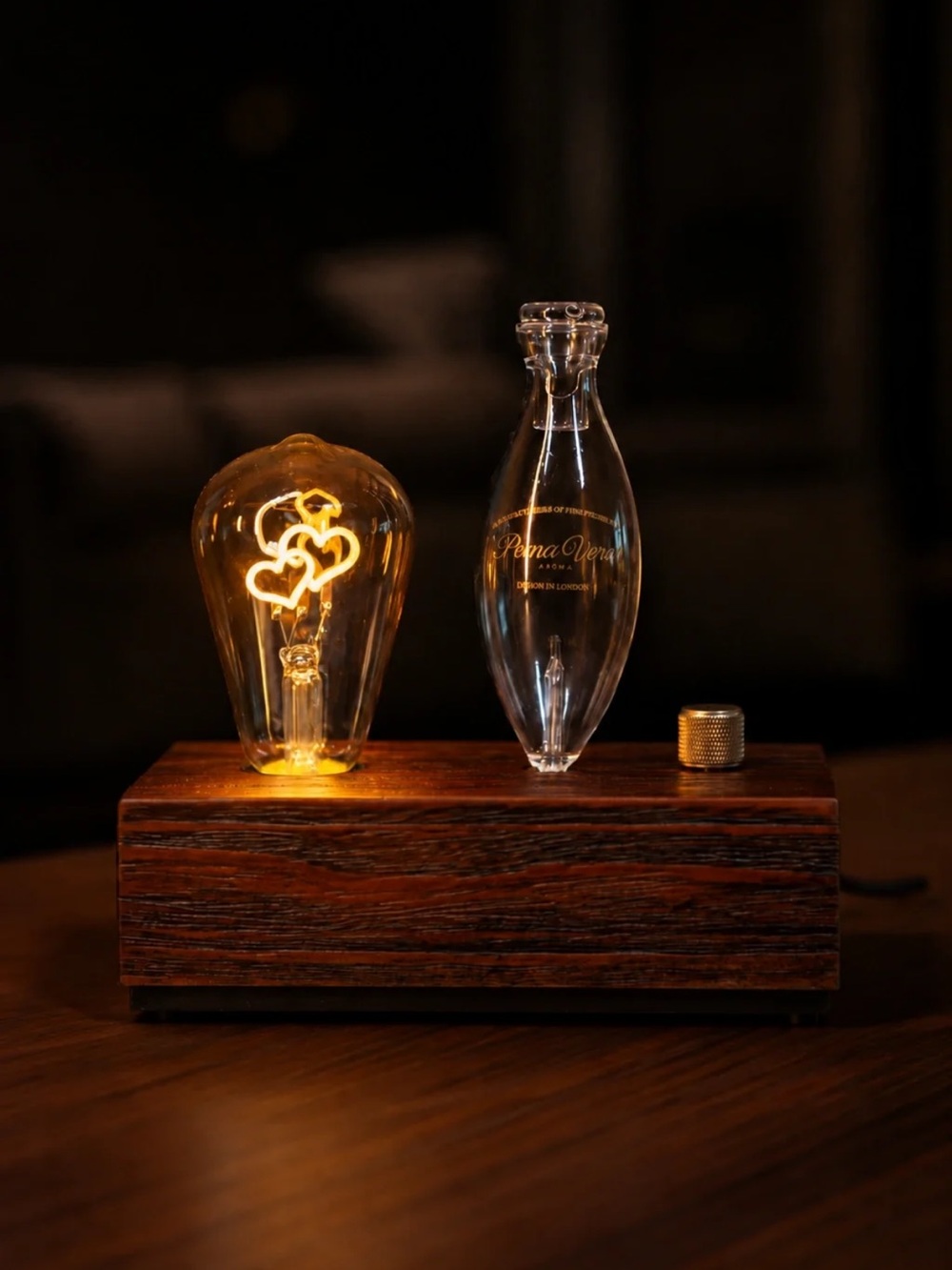CharaBanc Diffuser - Edison Heart Filament Table Lamp with Glass Bottle Accent